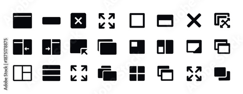 Set of user interface window button icons for minimize, maximize, close, and expand functions