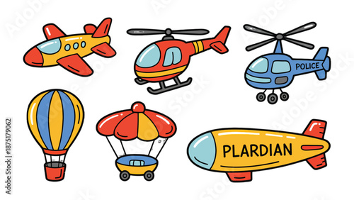 Assortment of Aircrafts: A vivid illustration presents a collection of aircrafts, showcasing diverse vehicles from the sky.