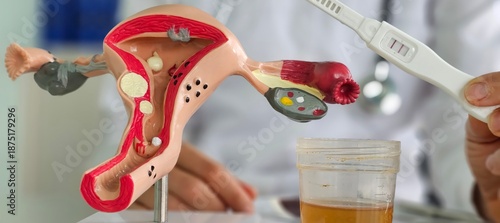 фотографія Gynecologist conducts pregnancy test urine and uterus