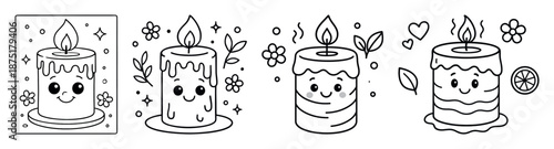 Cute smiling candles with floral and nature designs in black and white
