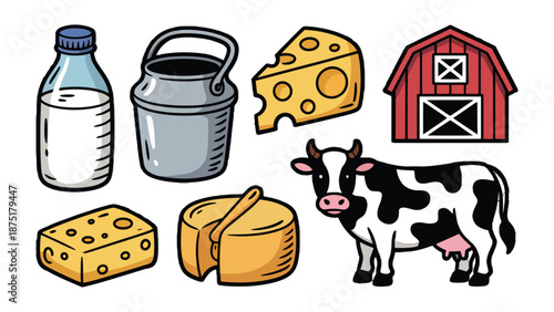 Dairy Delight: A colorful illustration showcases a variety of dairy products, including milk, cheese, and a charming cow, evoking a sense of freshness and farm-to-table goodness.