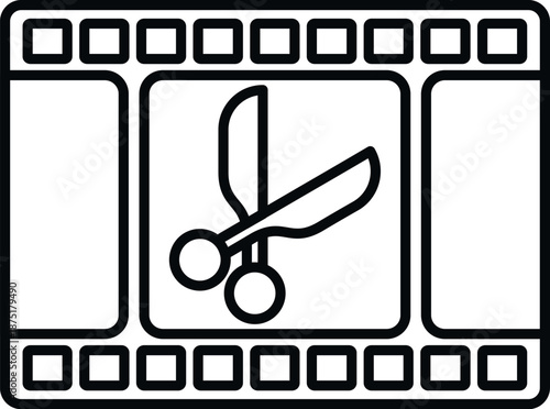 Film strip illustration with scissors representing editing, cutting, and creative production