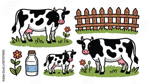 Farm Icons Collection: Whimsical illustrations capture the essence of rural life, featuring a diverse array of farm animals and elements. 