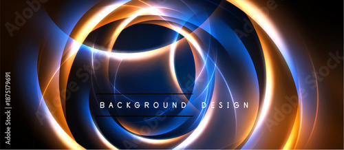 Abstract concentric circles, vibrant blue, orange hues. Dynamic light effects create futuristic visual impact. Background design element.