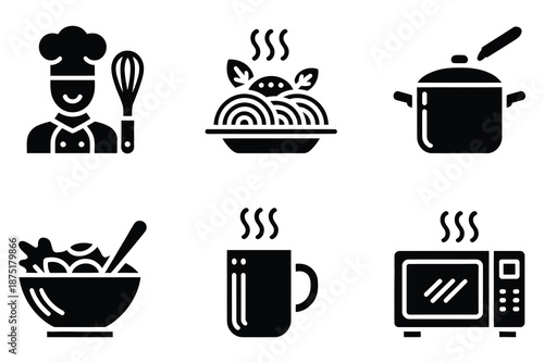 Kitchen and Cooking Glyph Icon Set for Restaurant Culinary Design