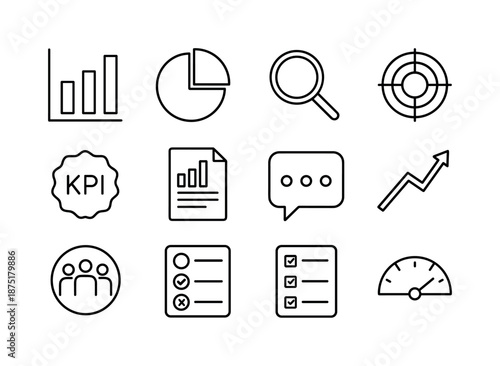 Inclusive Leadership Icons. Inclusive leadership ? Measuring Impact. Line icon set of Inclusive leadership ? Measuring Impact: bar chart, pie chart, magnifier,