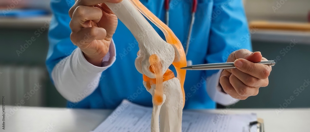 Εκτύπωση καμβά Doctor shows anatomy of structure of human knee joint concept