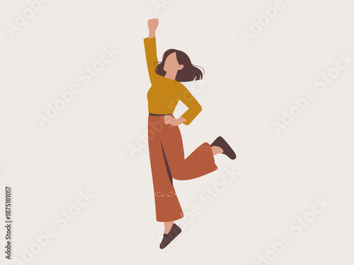 This uplifting image showcases a cheerful woman with raised fist, embodying joy and success, perfect for motivational themes and celebrating personal achievements in life.