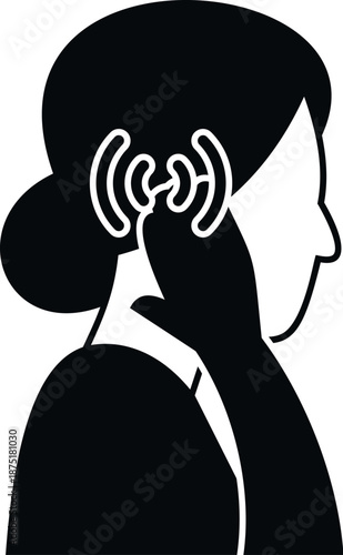 Woman holding ear feeling discomfort from hearing impairment