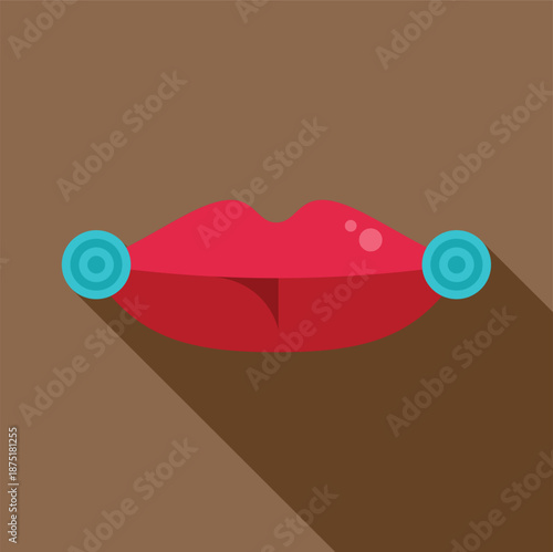 Lips with blue snake bite piercings presenting a flat design style illustration