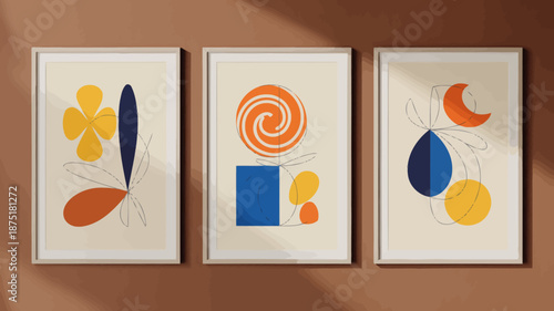 A stunning collection of abstract art pieces embraces vibrant colors and fluid shapes, representing creativity and emotion through modern artistic expression.