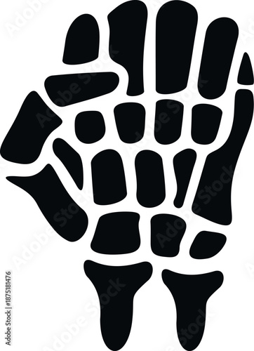 Raised skeletal fist signifying activism, resistance, and human rights on a white background
