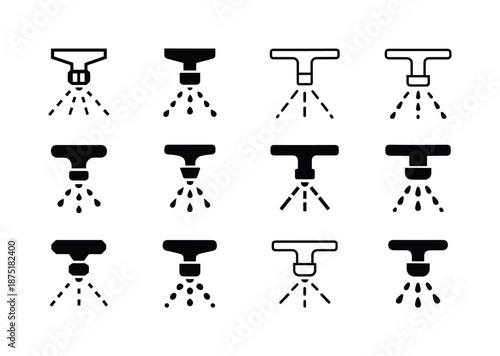 Irrigation Icon Set. irrigation system. Icon set. Set Logo of irrigation system: micro-spray nozzle. harmonious logo variations of the same emblematic concept,