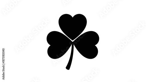 Black heart shaped four leaf clover on white background