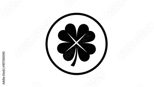 Black four leaf clover symbol in circle luck charm