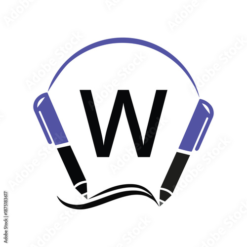 Education Logo On Letter W Template. Education On W Letter, Initial Pen Sign Concept