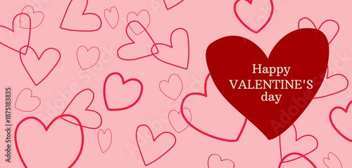 Couverture pour souhaiter une joyeuse saint Valentin sur son site internet. Fond rose avec pleins de coeurs fuchsia.