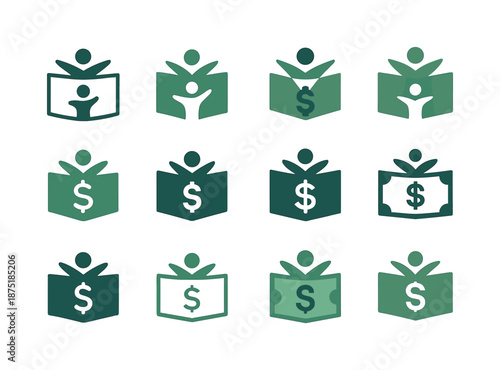 Youth Finance Logo Set. Financial literacy for youth. Icon set. Set Logo of Financial literacy for youth: dollar bill. harmonious logo variations of the same