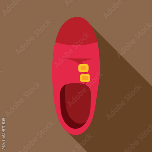 Red loafer shoe in flat design with long shadow from a top view