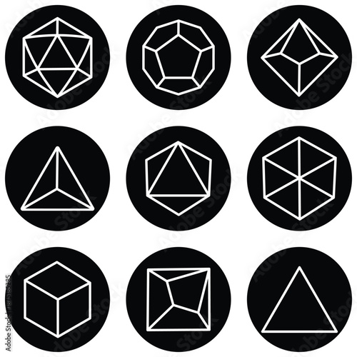 Polyhedral RPG Dice Icon Set Including D4, D6, D8, D10, D12 and D20 – Tabletop and Board Game Vector Illustration