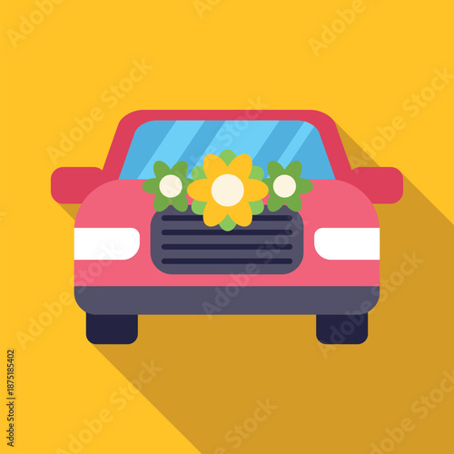 Wedding car decorated with flowers on the hood symbolizing love and celebration