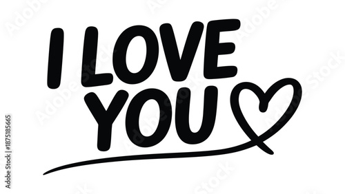  I love you handwritten brush lettering with heart underline on white background, romantic typography design expressing affection, emotion, and love for greeting cards, posters, prints, and decor