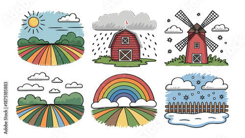 Farm Scene Collection: A vibrant collection showcases diverse rural landscapes. Each scene depicts a unique aspect of farm life with meticulous detail and colorful charm.