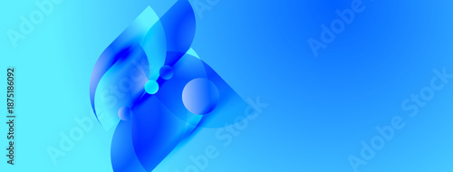 Abstract blue shapes overlap, creating fluid design. Gradient background enhances visual depth, modern aesthetic.