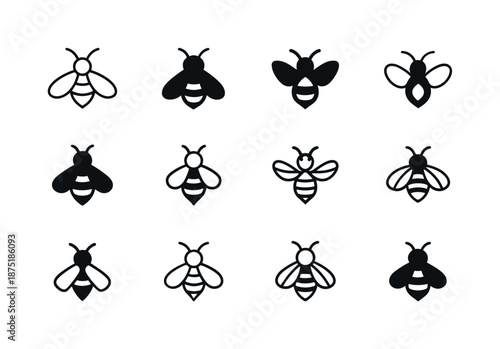 Beekeeping Logo Icons. Beekeeping and Pollination. Icon set. Set Logo of Beekeeping and Pollination: bee wings in flight. harmonious logo variations of the