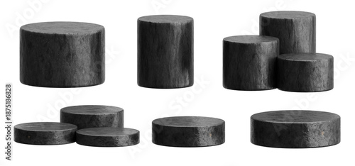 Black Stone Cylinder Podium Stand And Concrete Round Pedestal Display For Product Showcase