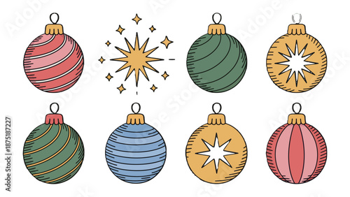 Festive Ornaments: A charming array of festive ornaments and a radiant starburst create a delightful holiday atmosphere, perfect for evoking the joy of the season.