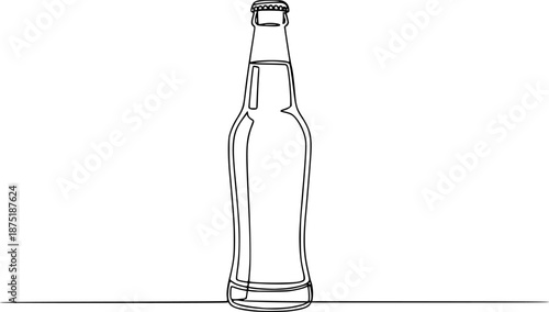 Continuous one line drawing of Beer glass bottle vector illustration. Ediitable outline
