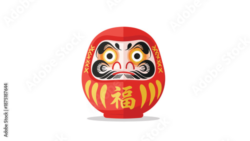 Traditional red Japanese Daruma doll, a hollow round good luck talisman representing perseverance and setting goals for success.