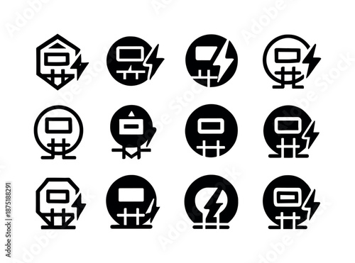 Smart Grid Icons. Smart energy grids. Icon set. Set Logo of Smart energy grids: smart meter. harmonious logo variations of the same emblematic concept, each