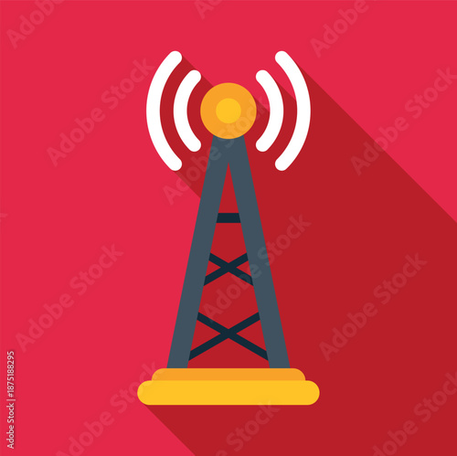 Communication tower icon sending out radio signal waves representing connectivity