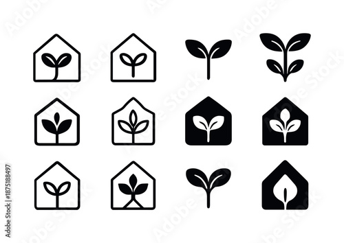 Microgreens Logo Variations. Microgreens and growing them at home. Icon set. Set Logo of Microgreens and growing them at home: seedling leaf. harmonious logo