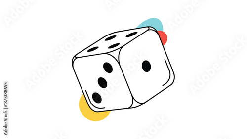 Minimalist line art icon of a single six-sided die, representing games, gambling, chance, luck, and tabletop entertainment.
