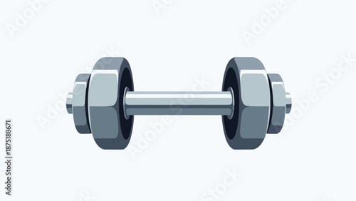 Pixel art illustration of a gray metal dumbbell, an icon for fitness, weightlifting, gym workouts, and strength training.