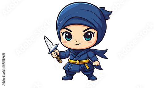 Chibi Ninja Warrior Ready for Action with Kunai.