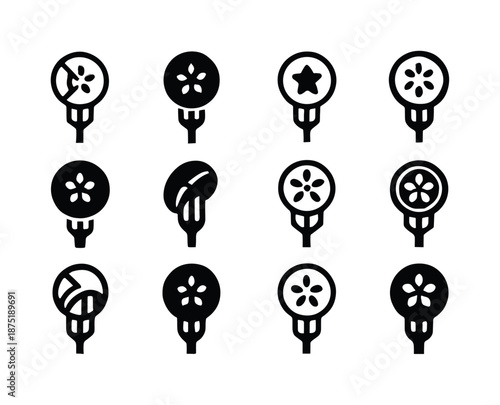 Vegetable Icon Variations. The importance of eating vegetables. Icon set. Set Logo of Eating vegetables: sliced cucumber. harmonious logo variations of the