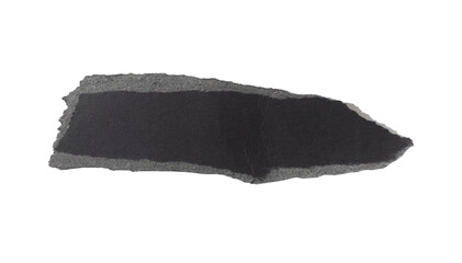Elongated torn black paper strip with fibrous cardboard edges, matte surface, and subtle creases.
