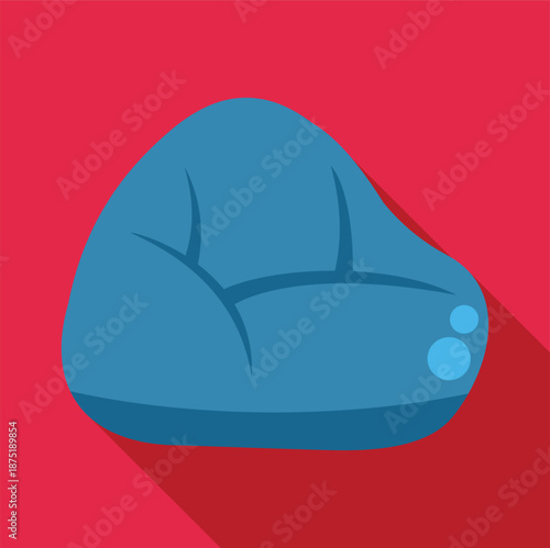 Blue bean bag chair with long shadow on a red background