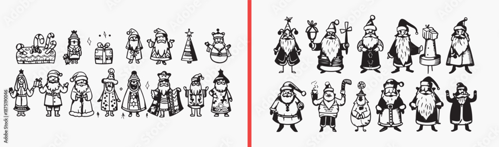 Fototapeta premium cute cartoon characters, hand drawn funny figures, black and white character art, playful cartoon illustrations, simple character drawings, doodle people collection, mascot illustration set