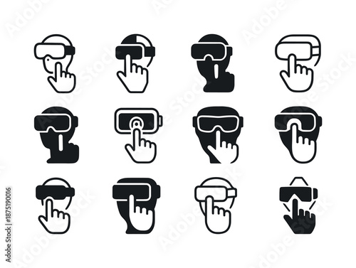 Virtual Reality Icons. Virtual reality and its impact on the internet experience. Icon set. Set Logo of Virtual reality and its impact on the