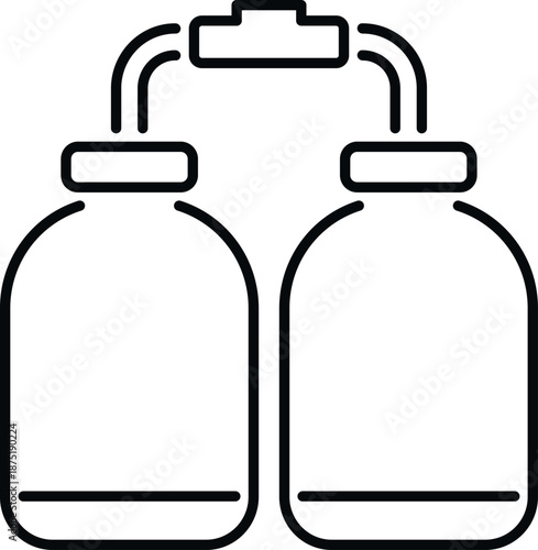 Two industrial containers connected by a pipe, symbolizing production