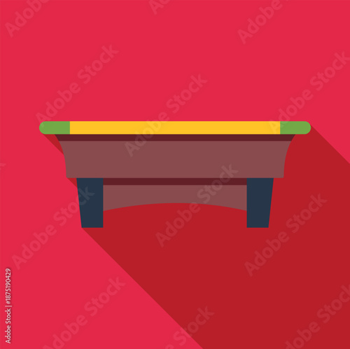 Billiard table playing equipment with long shadow in flat design