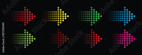 Multi Color led arrows on black background, Led pixel art of two star shapes in red and green.