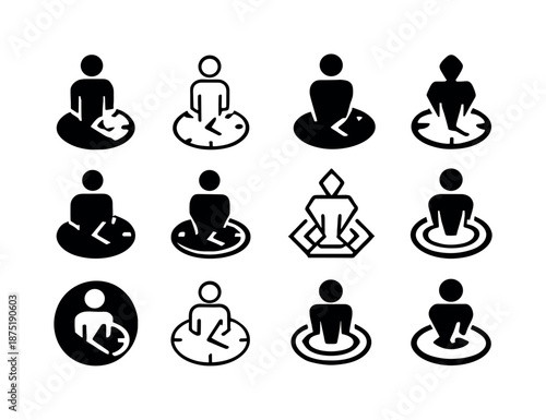 Time and Space Logos. Teleportation and time travel concepts. Icon set. Set Logo of Teleportation and time travel concepts: broken clock face. harmonious logo