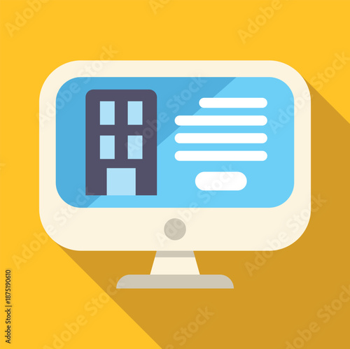 Computer monitor showing a flat design interface for online hotel and accommodation booking