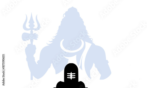 Lord Shiva Silhouette Blue Glow Holding Trishul Trident with Shiva Lingam Base, Hindu Divine Meditation, Spiritual Energy Symbol, Maha Shivratri Sacred Art, Cosmic Power Aura